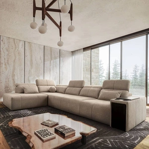 Narożnik z funkcją spania Tesalia XI beżowy lewostronny nowoczesny narożnik z komfortowym przesuwanym oparciem i pojemną szufladą