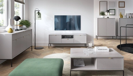 Komoda z szufladami Lovro 154 cm szara nowoczesny design zachwyci miłośników wyrazistych wnętrz