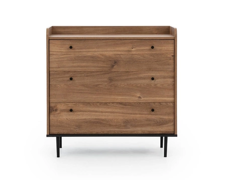 Komoda z szufladami Apallo 90 cm dąb brandy castello oryginalny design wysokie ranty blatu bryła osadzona na metalowych nogach