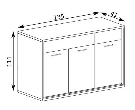 Komoda z szufladami Mediolan Plus 135 cm hikora gustowna komoda wzbogacona o czarne dodatki szuflady z systemem push to open stabilne metalowe nogi
