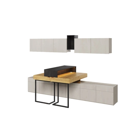 Zestaw mebli Teen Flex hikora naturalna / silk flou / raw steel designerskie meble do pokoju rodzeństwa kompaktowe biurka z szufladami