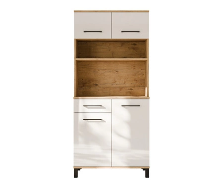 Zestaw mebli kuchennych Vento 270 cm dąb lancelot / biały połysk zestaw z szafką na kółkach idealne do aranżacji małego aneksu kuchennego