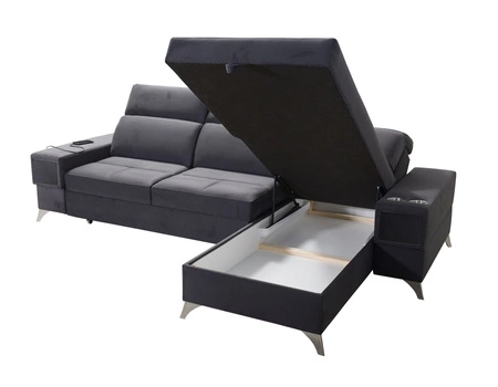 Narożnik z funkcją spania Elgin szary / biały prawostronny narożnik z regulowanymi zagłówkami praktyczne szuflady w boczkach mebla