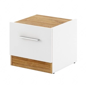 Szafka nocna Dentro biały / dąb stirling prawa elegancka i stylowa szafka z szufladą do sypialni z delikatnie obniżonym blatem
