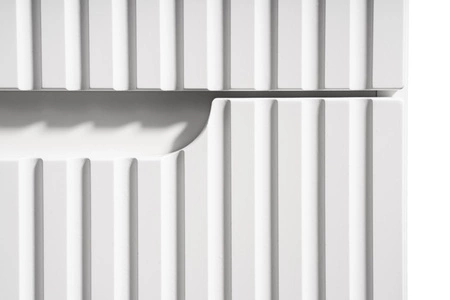 Szafka pod umywalkę Nova 60 cm biała stylowe subtelne pionowe ryflowania podkreślają elegancję szafki z szufladami frezowane uchwyty