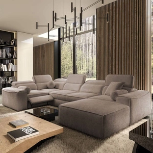 Narożnik z funkcją spania Viano IV Lux jasny brąz prawostronny designerski narożnik z wysuwanym podnóżkiem duży pojemnik na pościel