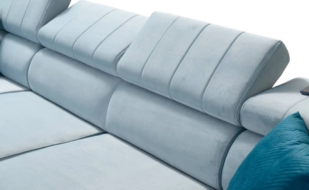 Narożnik z funkcją spania Rava VIII żółty prawostronny elegancki design gustowna bryła z gwarancją komfortu miękka tkanina