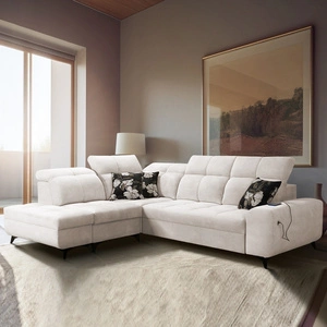 Narożnik z funkcją spania Buffalo VII kremowy lewostronny stylowy narożnik rozkładany z pojemnikami na pościel welurowa tkanina