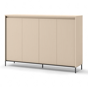 Komoda Trend 152 cm beżowa elegancka komoda z ciekawym ryflowaniem na frontach bryła wsparta na metalowych smukłych nogach