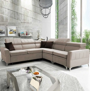 Narożnik z funkcją spania Rava IV jasny beż prawostronny velvet komfort podczas codziennego wypoczynku pojemnik na pościel