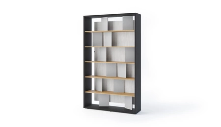 Regał Fitt 125 cm grafit / dąb / szary modny regał do biura lub salonu bryła wyposażona w klimatyczne oświetlenie LED