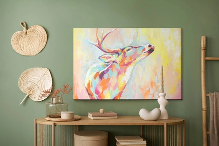 Obraz na płótnie akwarelowy jeleń 100x70 cm ponadczasowa ozdoba wnętrza obraz w stonowanej kolorystyce wysoka jakość wykonania