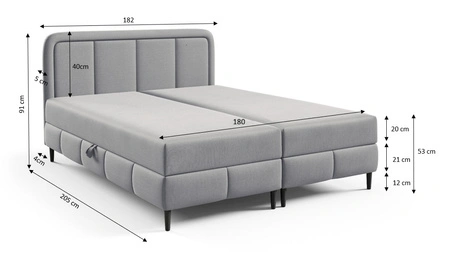 Łóżko kontynentalne Monte 180x200 zielone stylowe łóżko do sypialni pojemniki na pościel eleganckie wezgłowie o zaoblonym kształcie