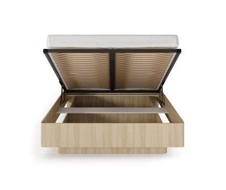 Łóżko Viki 160x200 cm z pojemnikiem na pościel dąb barista komfortowe łóżko do sypialni z tapicerowanym zagłówkiem zaoblone boki