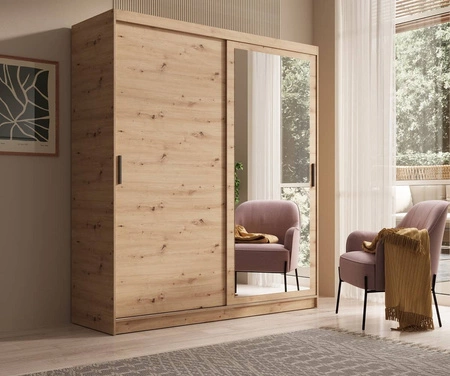 Szafa przesuwna z lustrem Hailey 180 cm dąb artisan prosta forma i minimalistyczny wygląd szafa idealnie wpasuje się do każdego wnętrza