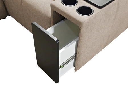 Narożnik z funkcją spania Tesalia zielony lewostronny nowoczesny design komfortowe przesuwane oparcie szuflada w boczku mebla