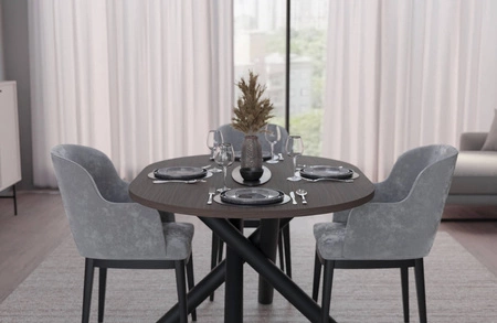 Stół Lyon 100x138 cm orzech wisconsin / czarny stylowy stół do jadalni osadzony na designerskich nogach typu pająk regulacja wysokości