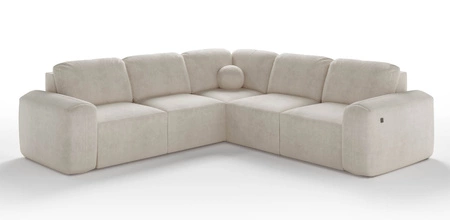 Narożnik z funkcją spania Arbon III ceglasty prawostronny wyjątkowo stylowy narożnik z pojemnikiem na pościel unikalny obły kształt