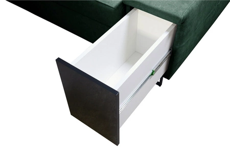 Narożnik z funkcją spania Alcamo burgundowy / biały lewostronny stylowy narożnik z dostawką praktyczna szuflada w boczku mebla