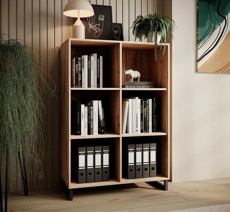 Regał Ariana 90 cm dąb artisan stabilna metalowa podstawa funkcjonalny regał do wnętrz w stylu industrialnym i loftowym