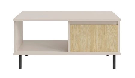 Zestaw mebli Cappo beż piaskowy / dąb olejowany nowoczesna meblościanka do salonu o gustownej kolorystyce metalowe czarne dodatki