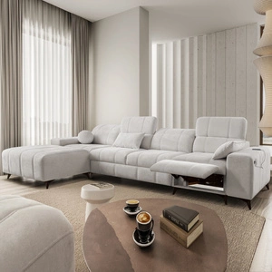 Narożnik z funkcją spania Penejos XII Lux szary popiel lewostronny stylowy narożnik rozkładany z komfortowym wysuwanym podnóżkiem