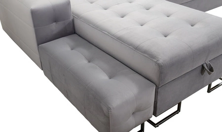 Narożnik z funkcją spania Hampton VI jasny brąz lewostronny funkcjonalny narożnik do salonu z ruchomą dostawką oraz półką