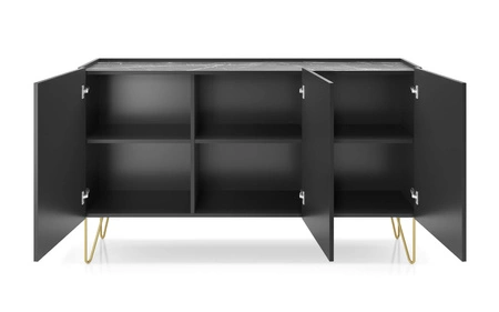 Komoda Madison 144 cm czarny grafit / marmur black royal modernistyczny design dekoracyjny blat w marmurowym dekorze