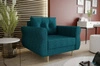 Fotel Wilkins niebieski elegancki fotel do salonu z obszernym i miękkim siedziskiem drewniane nóżki nadają wizualnej lekkości