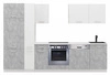 Zestaw mebli kuchennych z blatem Toni 300 cm biały / jasny beton komplet kuchenny doskonale prezentuje się w nowoczesnych wnętrzach