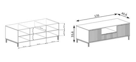 Szafka RTV Linka 135 cm beżowa nowoczesny design ciekawy wzór na frontach w postaci frezowanych ryfli metalowa podstawa