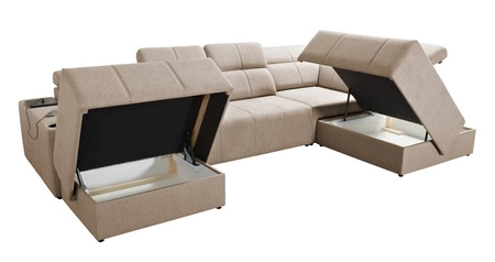 Narożnik z funkcją spania Tesalia VI miodowy lewostronny nowoczesny i komfortowy narożnik z funkcją przesuwanego oparcia