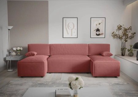 Narożnik z funkcją spania Brandon U indyjski róż pojemnik na pościel trójwymiarowa tkanina o wyrazistych prążkach