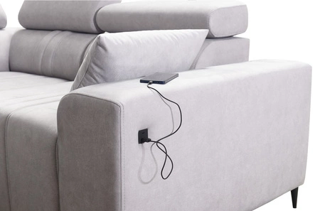 Narożnik z funkcją spania Castel III Lux szary popiel prawostronny niezwykle komfortowy narożnik do salonu z wysuwanym podnóżkiem