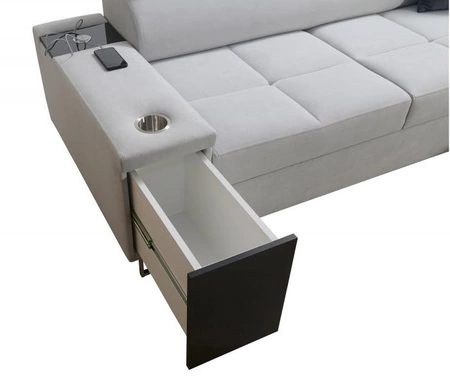 Narożnik z funkcją spania Dafni czarny prawostronny pleciony komfort i funkcjonalność podczas codziennego wypoczynku