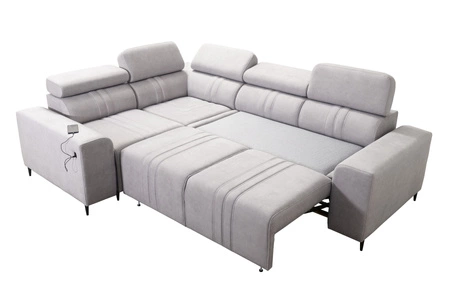 Narożnik z funkcją spania Castel II różowy lewostronny komfortowy narożnik z regulowanymi zagłówkami pojemnik na pościel