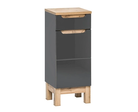 Zestaw mebli łazienkowych Bali szary połysk / dąb wotan nowoczesne szafki do łazienki stylowe frezowane uchwyty stabilna podstawa