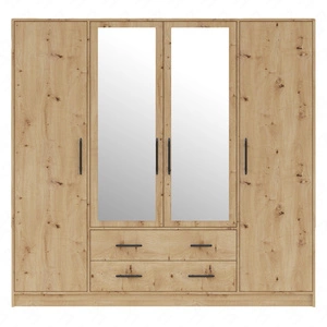 Szafa z lustrem Caspe 200 cm dąb artisan nowoczesny design wykończenie ABS oraz czarne uchwyty