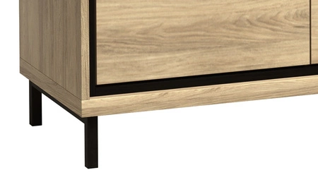 Witryna Mediolan Plus 49 cm hikora elegancka witryna wsparta na metalowych nogach bezpieczne szkło hartowane szuflada z systemem push to open