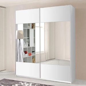 Szafa przesuwna Lipia 175 cm biała nowoczesny design szafy z lustrem oraz aluminiowe prowadnice drzwi