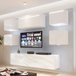 Meblościanka Sufli biała / biały połysk niezwykle stylowe meblościanka do salonu atrakcyjna pod względem wizualnym i funkcjonalnym