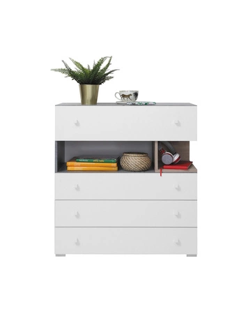 Zestaw mebli Epsilon beton / biały / dąb idealna propozycja do pokoju młodzieżowego lub dziecięcego w modnym stylu