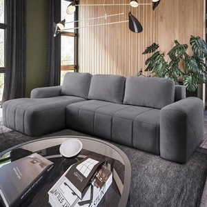 Narożnik z funkcją spania Bovec szary lewostronny stylowy narożnik rozkładany o ergonomicznym kształcie hydrofobowa tkanina