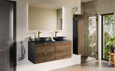 Słupek łazienkowy wiszący Talia 30 cm czarny / dąb casella elegancka szafka w stylu klasycznym subtelna frezowana ramka na froncie