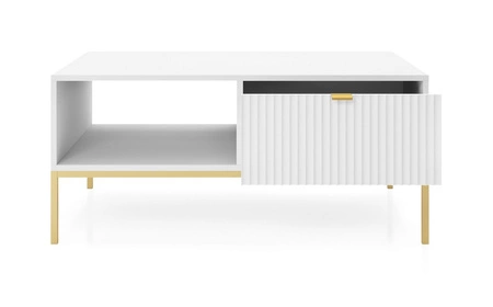 Zestaw mebli Lovro biały nowoczesny design meblościanka do salonu lub pokoju dziennego meble wzbogacone złotymi metalowymi dodatkami