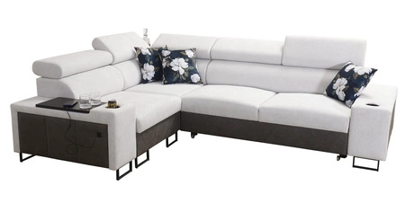 Narożnik z funkcją spania Flavio II jasny beż / beżowy lewostronny wygodny narożnik rozkładany otwierany barek w boczku mebla