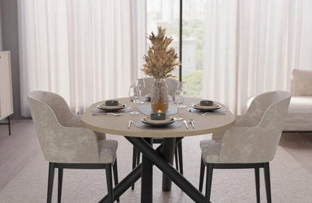 Stół Lyon 100x138 cm dąb lindberg / czarny stylowy stół do jadalni osadzony na designerskich nogach typu pająk regulacja wysokości