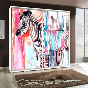 Szafa przesuwna Artistino 205 cm z grafiką zebra korpus szafy w kolorze białym wykonany z płyty o grubości 22mm