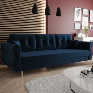Sofa z funkcją spania Wilkins granatowa elegancka sofa do salonu w stylu skandynawskim zaoblone boczki nadają charakteru