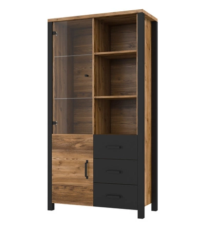 Witryna Olin 101 cm appenzeller / czarny nowoczesny design czarne uchwyty witryna w stylu industrialnym szkło hartowane